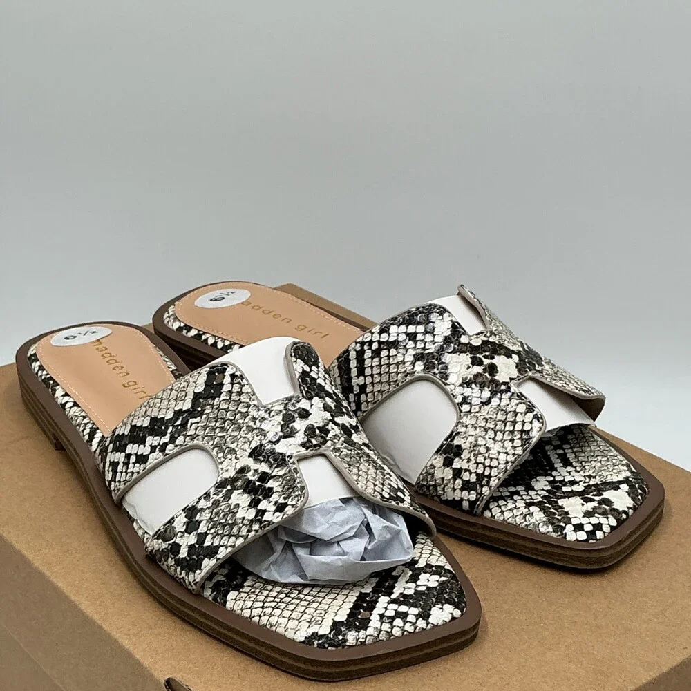 Madden Girl Helm Sandals Women's 6.5 Multi Snakeskin Faux Leather Slide Eby4392